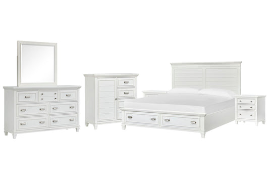 Magnussen - Charleston White Dove California King White Panel Storage Bed 2 Nightstands White Drawer Dresser With Landscape Mirror And Door Chest - B5611-75WH-KIT6 view 1