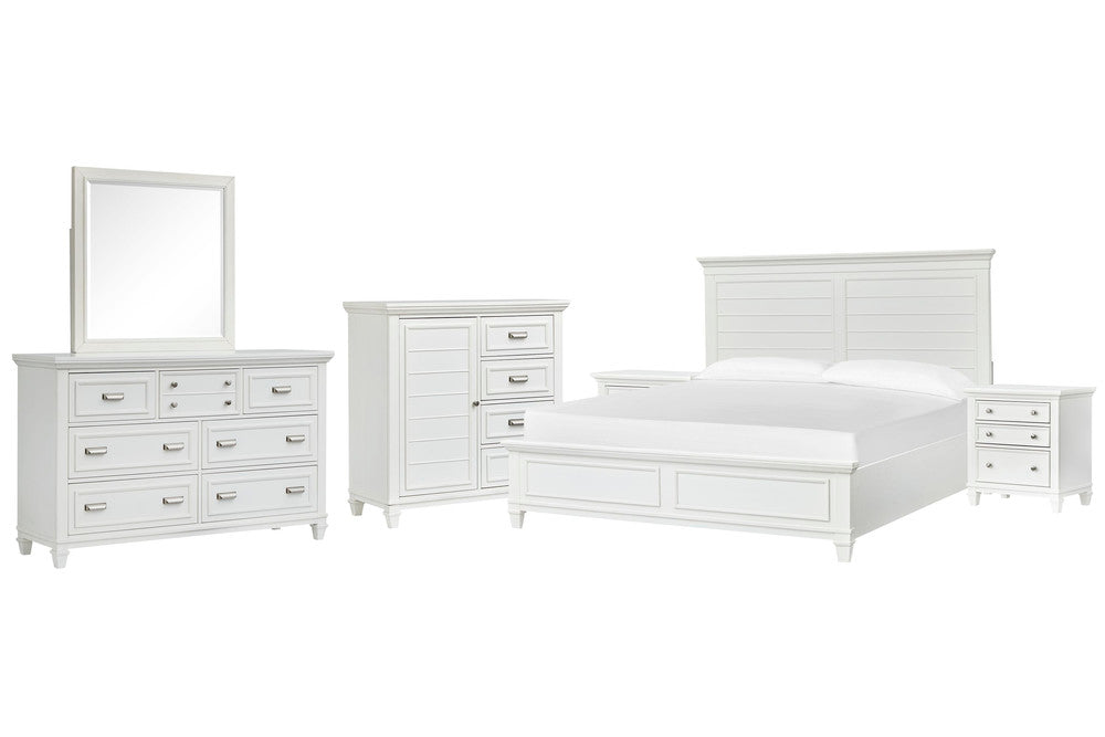 Magnussen - Charleston White Dove Queen White Panel Bed 2 Nightstands White Drawer Dresser With Landscape Mirror And Door Chest - B5611-54WH-KIT6 view 1