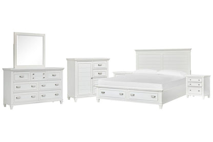 Magnussen - Charleston White Dove Queen White Panel Storage Bed 2 Nightstands White Drawer Dresser With Landscape Mirror And Door Chest - B5611-55WH-KIT6 view 1