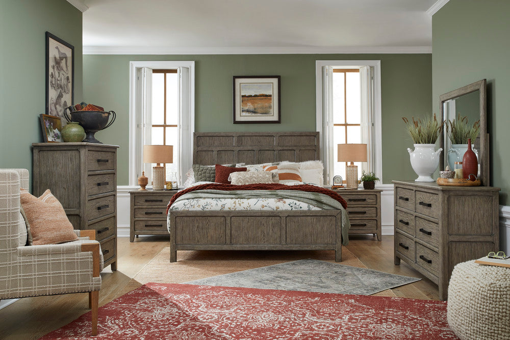 Magnussen - Claremont Smokey Taupe California King Panel Bed 2 Nightstands And Drawer Dresser With Landscape Mirror - B5942-74-KIT4 view 9