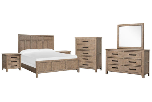 Magnussen - Claremont Smokey Taupe King Panel Bed 2 Nightstands Drawer Dresser With Landscape Mirror And Drawer Chest - B5942-64-KIT5 view 1