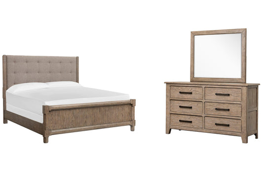 Magnussen - Claremont Smokey Taupe King Upholstered Panel Bed And Drawer Dresser With Landscape Mirror - B5942-65-KIT3 view 1