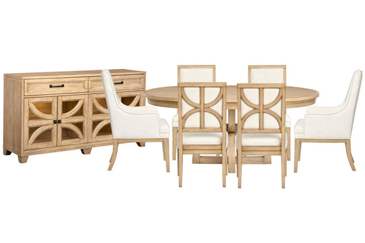 Magnussen - Coventry Honey Maple Extendable 48" Round Dining Table With 4 Upholstered Side Chairs 2 Host Chairs And Buffet - D6480-22-KIT14 view 1