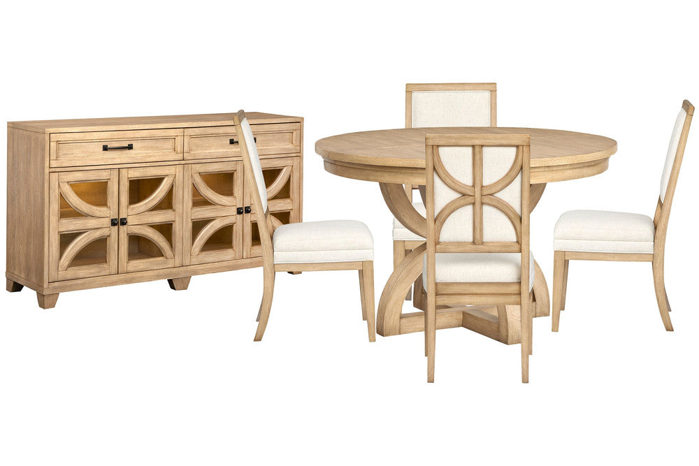 Magnussen - Coventry Honey Maple Extendable 48" Round Dining Table With 4 Upholstered Side Chairs And Buffet - D6480-22-KIT5 view 1