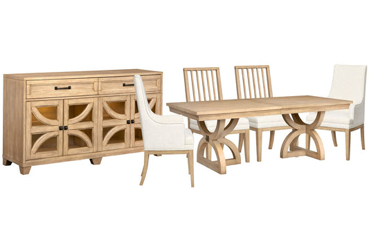 Magnussen - Coventry Honey Maple Extendable Trestle Dining Table With 2 Side Chairs 2 Host Chairs And Buffet - D6480-21-KIT14 view 1