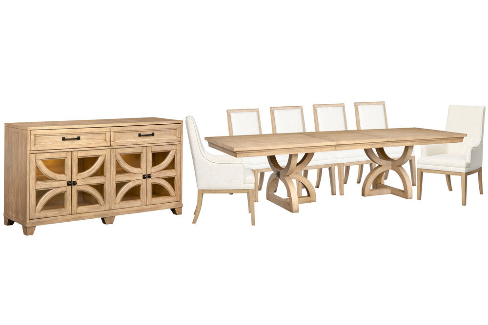 Magnussen - Coventry Honey Maple Extendable Trestle Dining Table With 4 Upholstered Side Chairs 2 Host Chairs And Buffet - D6480-21-KIT23 view 1