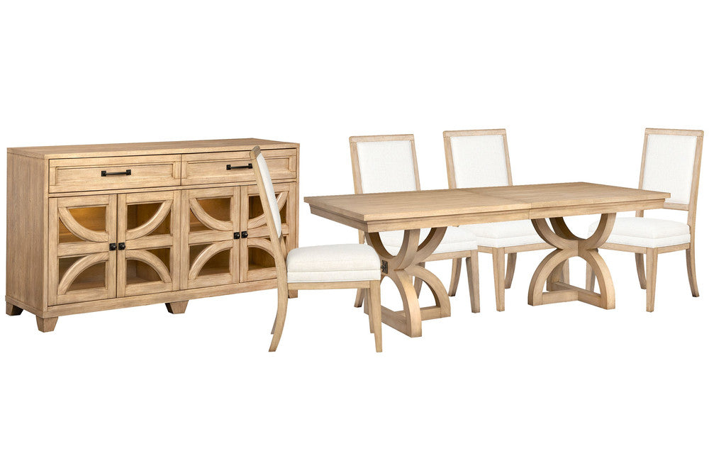 Magnussen - Coventry Honey Maple Extendable Trestle Dining Table With 4 Upholstered Side Chairs And Buffet - D6480-21-KIT8 view 1