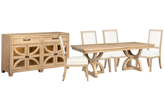 Magnussen - Coventry Honey Maple Extendable Trestle Dining Table With 4 Upholstered Side Chairs And Buffet - D6480-21-KIT8 view 1