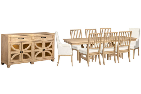 Magnussen - Coventry Honey Maple Extendable Trestle Dining Table With 6 Side Chairs 2 Host Chairs And Buffet - D6480-21-KIT26 view 1