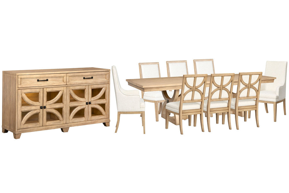 Magnussen - Coventry Honey Maple Extendable Trestle Dining Table With 6 Upholstered Side Chairs 2 Host Chairs And Buffet - D6480-21-KIT29 view 1