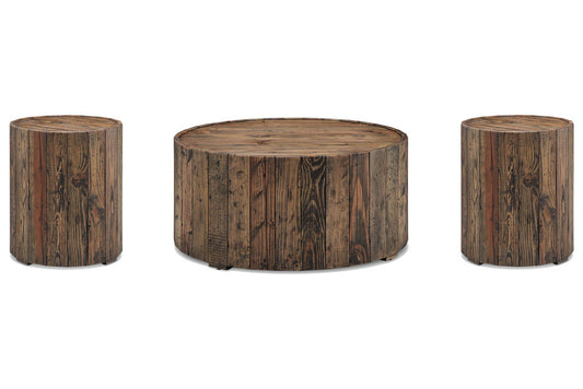 Magnussen - Dakota Rustic Pine Round Caster Cocktail Table With 2 End Table - T4017-45KIT2 view 1