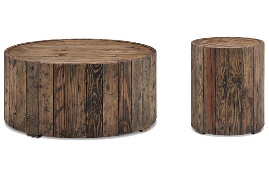 Magnussen - Dakota Rustic Pine Round Caster Cocktail Table With End Table - T4017-45KIT1 view 1