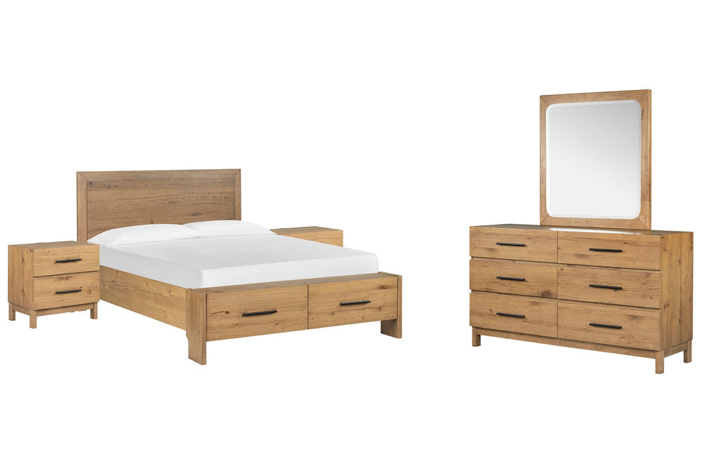 Magnussen - Davenport Rustic Caramel King Panel Storage Bed 2 Nightstands And Drawer Dresser With Portrait Mirror - B6309-64A-KIT4 view 1