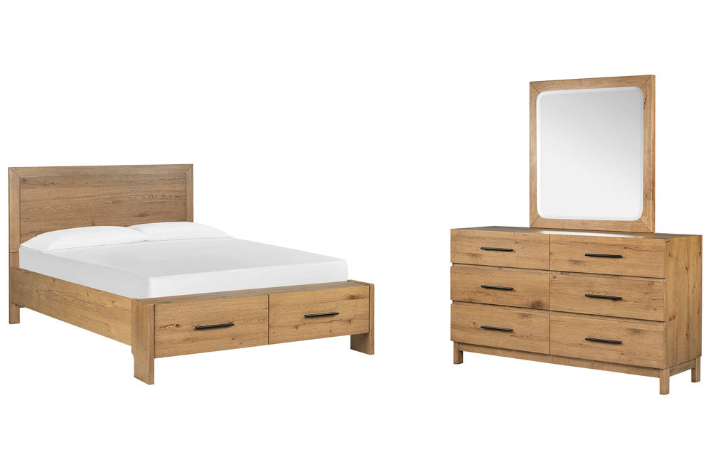 Magnussen - Davenport Rustic Caramel King Panel Storage Bed And Drawer Dresser With Portrait Mirror - B6309-64A-KIT3 view 1