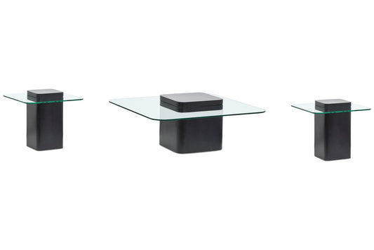 Magnussen - Donora Clear Glass And Obsidian Square Cocktail Table With 2 End Table - T6388-41KIT2 view 1