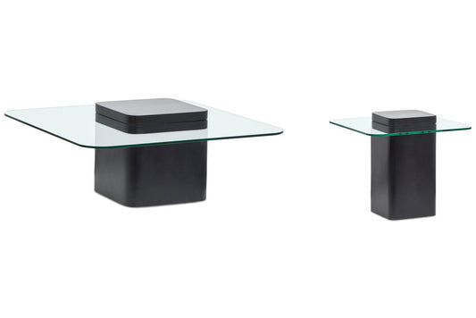 Magnussen - Donora Clear Glass And Obsidian Square Cocktail Table With End Table - T6388-41KIT1 view 1