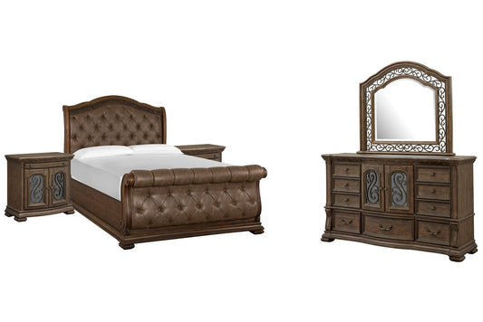 Magnussen - Durango Willadeene Brown California King Upholstered Sleigh Bed 2 Bachelor Chests And Drawer Dresser With Shaped Mirror - B5133-72-KIT8 view 1