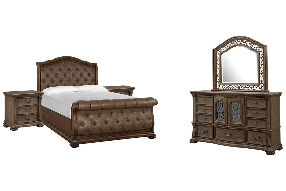 Magnussen - Durango Willadeene Brown California King Upholstered Sleigh Bed 2 Nightstands And Drawer Dresser With Shaped Mirror - B5133-72-KIT4 view 1