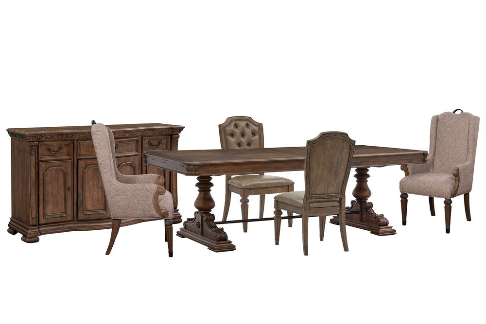 Magnussen - Durango Willadeene Brown Extendable Trestle Dining Table With 2 Upholstered Side Chairs 2 Host Chairs And Buffet - D5133-21-KIT23 view 1