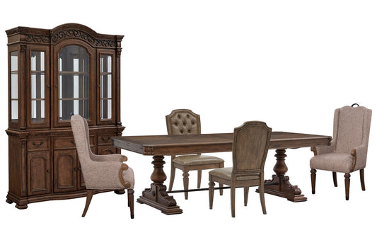 Magnussen - Durango Willadeene Brown Extendable Trestle Dining Table With 2 Upholstered Side Chairs 2 Host Chairs Buffet And Hutch - D5133-21-KIT24 view 1