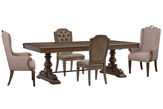 Magnussen - Durango Willadeene Brown Extendable Trestle Dining Table With 2 Upholstered Side Chairs And 2 Host Chairs - D5133-21-KIT22 view 1