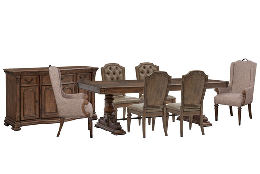 Magnussen - Durango Willadeene Brown Extendable Trestle Dining Table With 4 Upholstered Side Chairs 2 Host Chairs And Buffet - D5133-21-KIT26 view 1