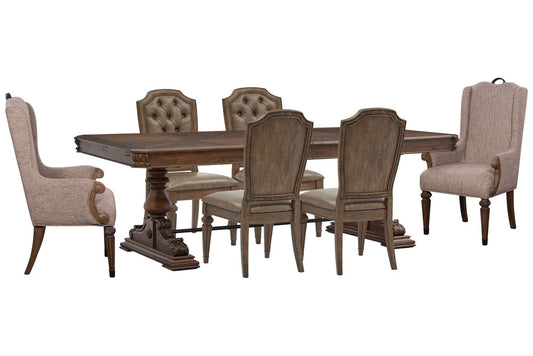 Magnussen - Durango Willadeene Brown Extendable Trestle Dining Table With 4 Upholstered Side Chairs And 2 Host Chairs - D5133-21-KIT25 view 1