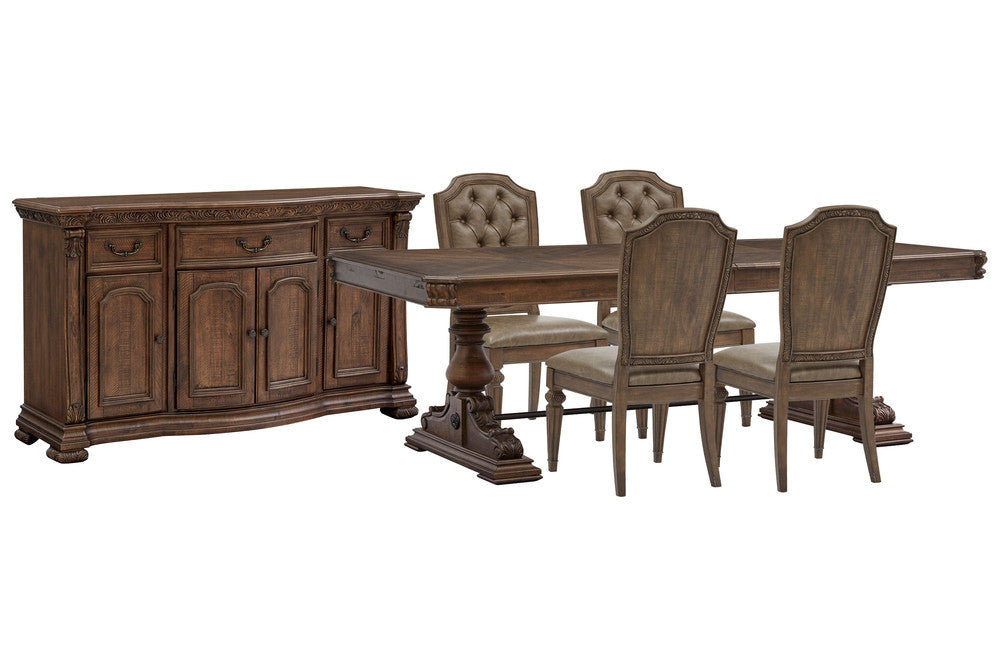 Magnussen - Durango Willadeene Brown Extendable Trestle Dining Table With 4 Upholstered Side Chairs And Buffet - D5133-21-KIT8 view 1