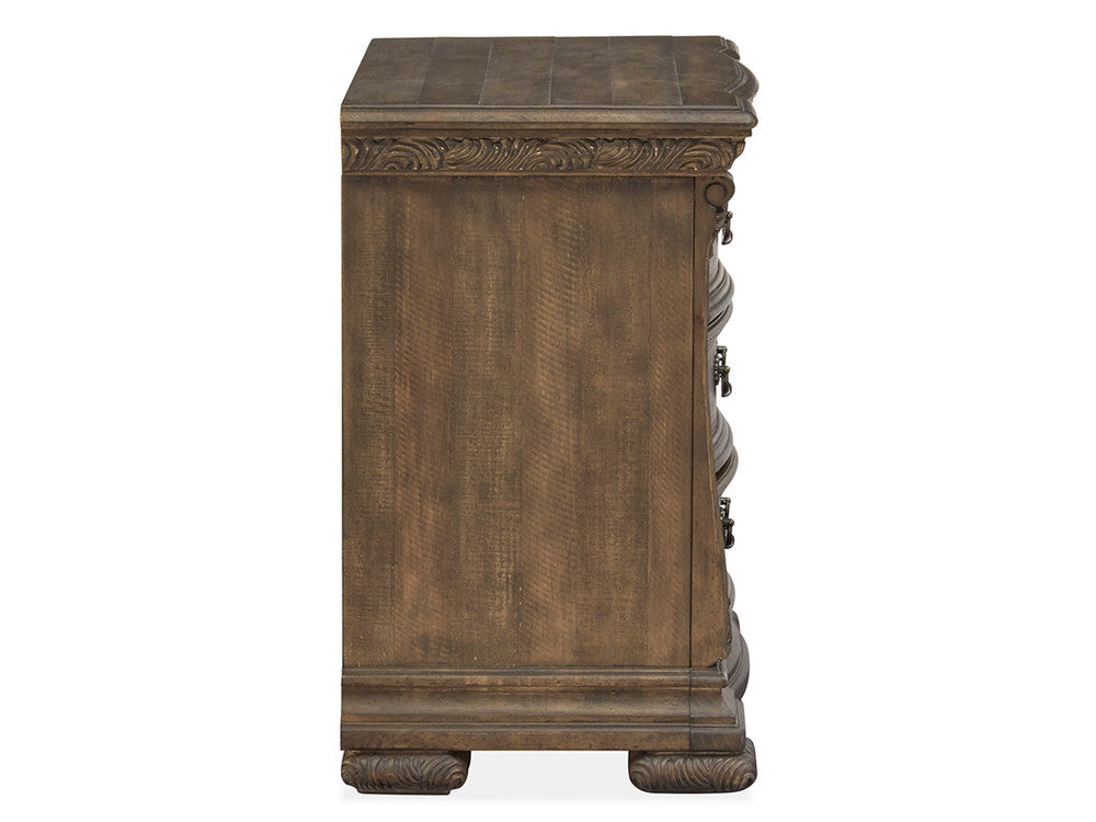 Magnussen - Durango Willadeene Brown King Upholstered Sleigh Bed 2 Nightstands And Drawer Dresser With Shaped Mirror - B5133-62-KIT4 view 6