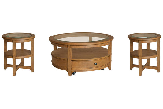 Magnussen - Durant Honey Brown Round Cocktail Table With 2 End Table - T5814-45KIT2 view 1