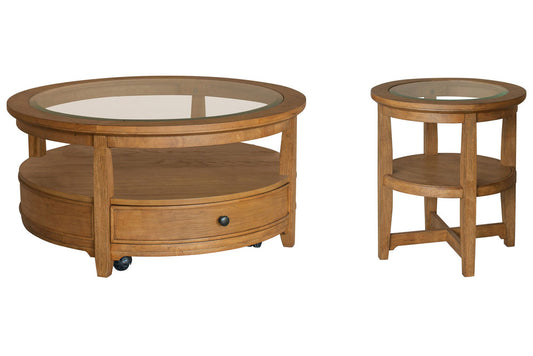 Magnussen - Durant Honey Brown Round Cocktail Table With End Table - T5814-45KIT1 view 1