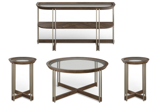 Magnussen - Elora Walnut And Tarnished Silver And Clear Glass Round Cocktail Table With 2 Accent Table And Demilune Sofa Table - T5639-45KIT3 view 1