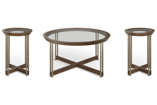 Magnussen - Elora Walnut And Tarnished Silver And Clear Glass Round Cocktail Table With 2 Accent Table - T5639-45KIT2 view 1
