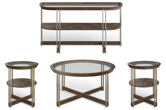 Magnussen - Elora Walnut And Tarnished Silver And Clear Glass Round Cocktail Table With 2 End Table And Demilune Sofa Table - T5639-45KIT6 view 1