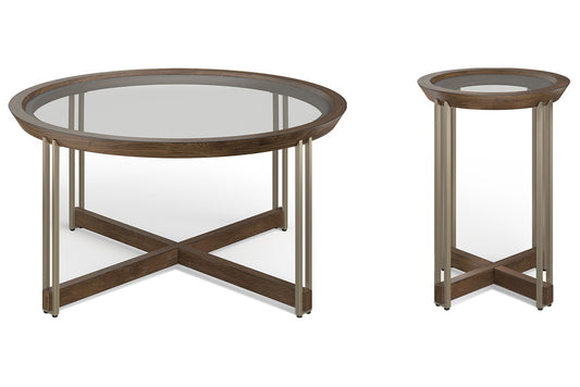 Magnussen - Elora Walnut And Tarnished Silver And Clear Glass Round Cocktail Table With Accent Table - T5639-45KIT1 view 1