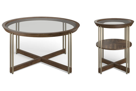 Magnussen - Elora Walnut And Tarnished Silver And Clear Glass Round Cocktail Table With End Table - T5639-45KIT4 view 1