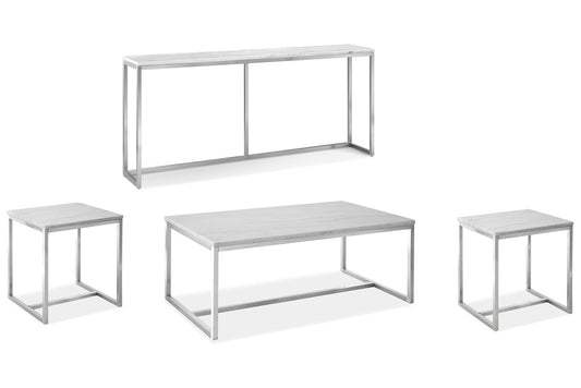 Magnussen - Esme White Marble And Brushed Nickel Rectangular Cocktail Table With 2 Rectangular End Table And Sofa Table - T5763-43KIT6 view 1