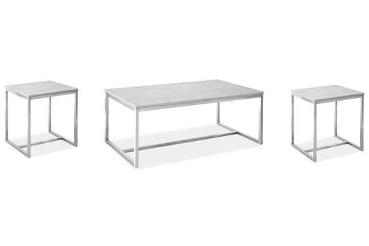 Magnussen - Esme White Marble And Brushed Nickel Rectangular Cocktail Table With 2 Rectangular End Table - T5763-43KIT5 view 1