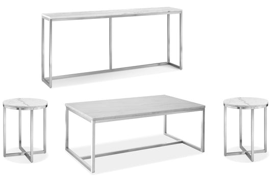 Magnussen - Esme White Marble And Brushed Nickel Rectangular Cocktail Table With 2 Round End Table And Sofa Table - T5763-43KIT3 view 1