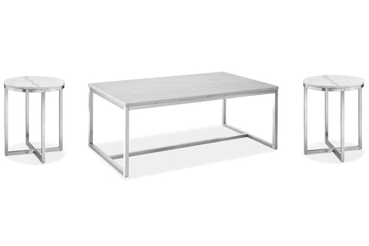 Magnussen - Esme White Marble And Brushed Nickel Rectangular Cocktail Table With 2 Round End Table - T5763-43KIT2 view 1