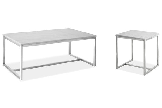 Magnussen - Esme White Marble And Brushed Nickel Rectangular Cocktail Table With Rectangular End Table - T5763-43KIT4 view 1