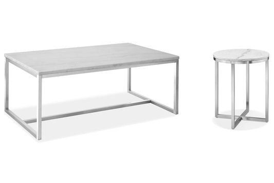 Magnussen - Esme White Marble And Brushed Nickel Rectangular Cocktail Table With Round End Table - T5763-43KIT1 view 1