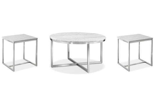 Magnussen - Esme White Marble And Brushed Nickel Round Cocktail Table With 2 Rectangular End Table - T5763-45KIT5 view 1