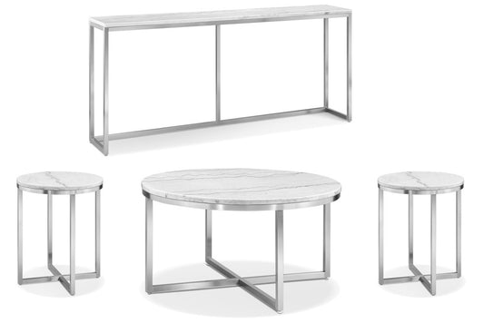 Magnussen - Esme White Marble And Brushed Nickel Round Cocktail Table With 2 Round End Table And Sofa Table - T5763-45KIT3 view 1
