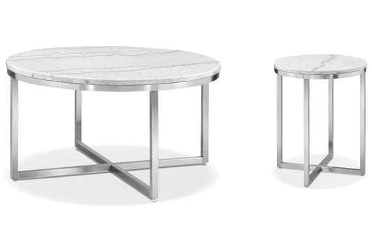 Magnussen - Esme White Marble And Brushed Nickel Round Cocktail Table With Round End Table - T5763-45KIT1 view 1