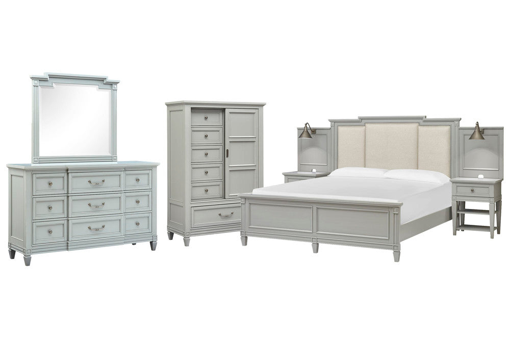Magnussen - Glenbrook Pebble California King Upholstered Wall Bed 2 Nightstands Drawer Dresser With Landscape Mirror And Door Chest - B5668-75B-KIT3 view 1