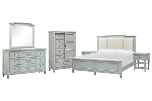 Magnussen - Glenbrook Pebble King Upholstered Panel Bed 2 Open Nightstands Drawer Dresser With Landscape Mirror And Door Chest - B5668-65-KIT11 view 1