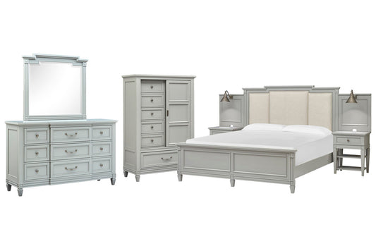 Magnussen - Glenbrook Pebble King Upholstered Wall Bed 2 Nightstands Drawer Dresser With Landscape Mirror And Door Chest - B5668-65B-KIT3 view 1