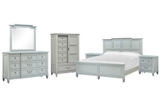 Magnussen - Glenbrook Pebble Queen Panel Bed 2 Nightstands Drawer Dresser With Landscape Mirror And Door Chest - B5668-54-KIT6 view 1