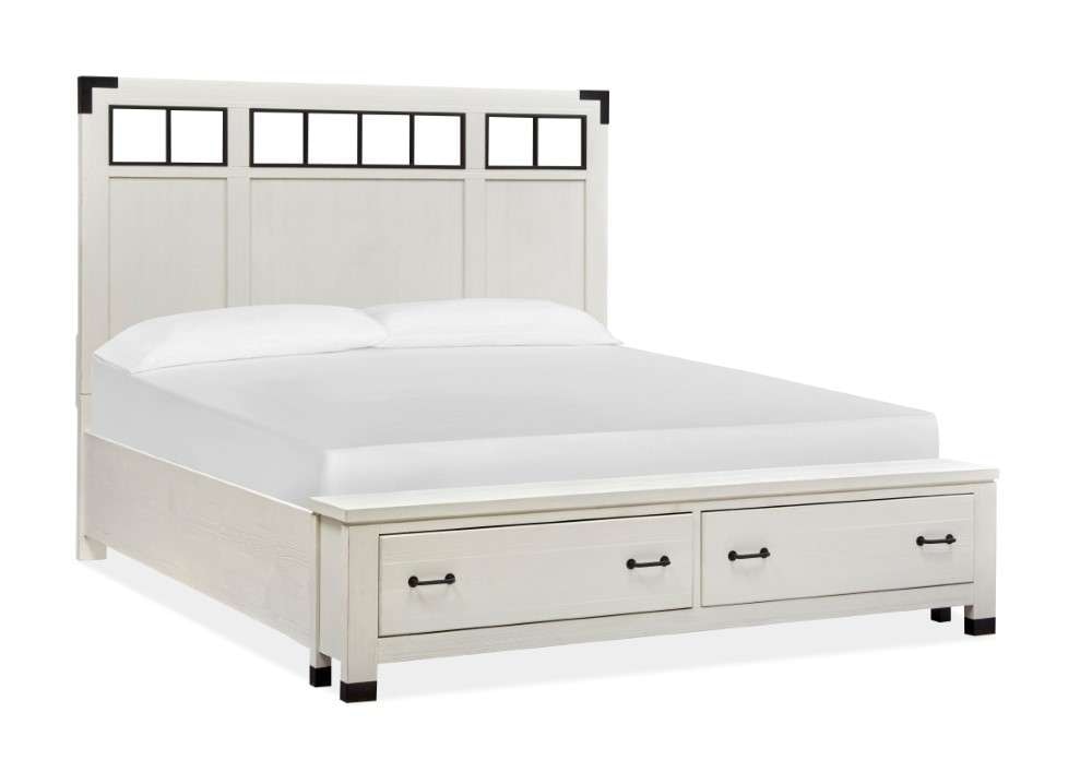 Magnussen - Harper Springs Complete King Panel Storage Bed with Metal/Wood Headboard in Silo White - B5321-68A veiw 1
